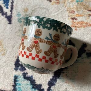 Gingerbread Cup Mug Folk Craft Tienshan Gingerbread red hearts vintage Folkcraft